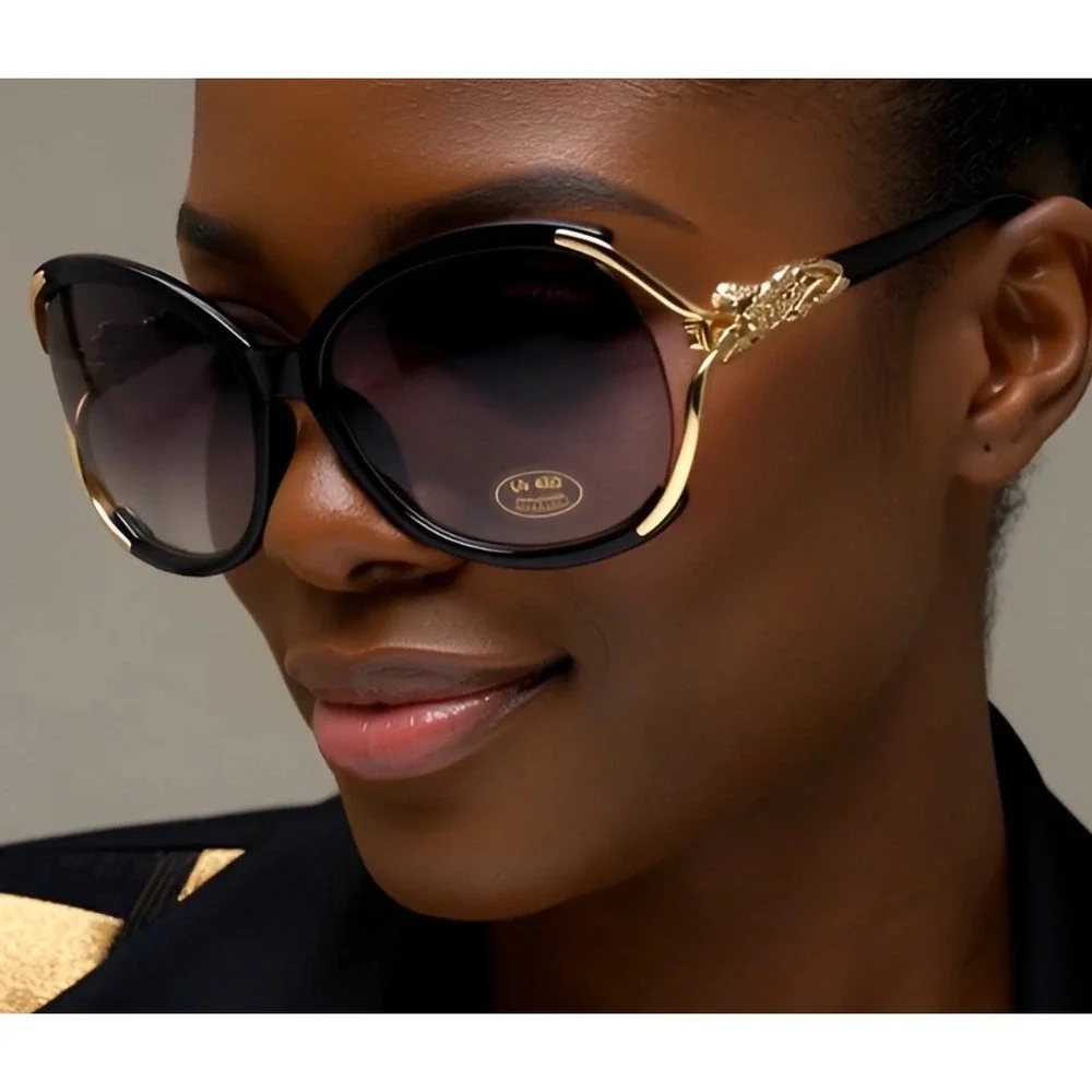 Oversized Sunglasses Women‎ Black Gold UV Protection Outoor Street Wear Female